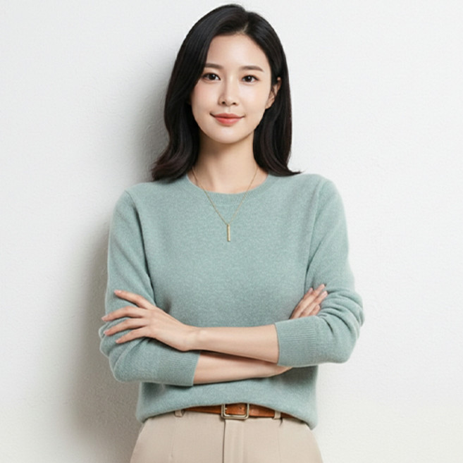 디커스텀 여성용 라운드넥 니트 티셔츠