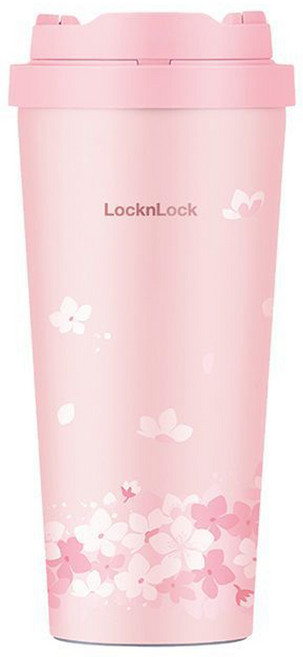 LocknLock 簡約時尚保溫杯，長效保溫保冷，輕巧便攜, 贈杯刷[不鏽鋼]粉色桃花, 1個, 550ml