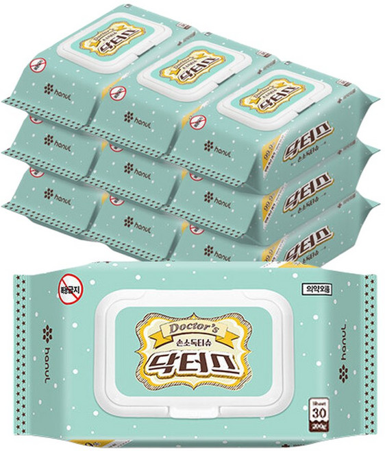 닥터스 손소독티슈 캡형 30매 x10팩 휴대용 알콜 제균 물티슈, 10박스