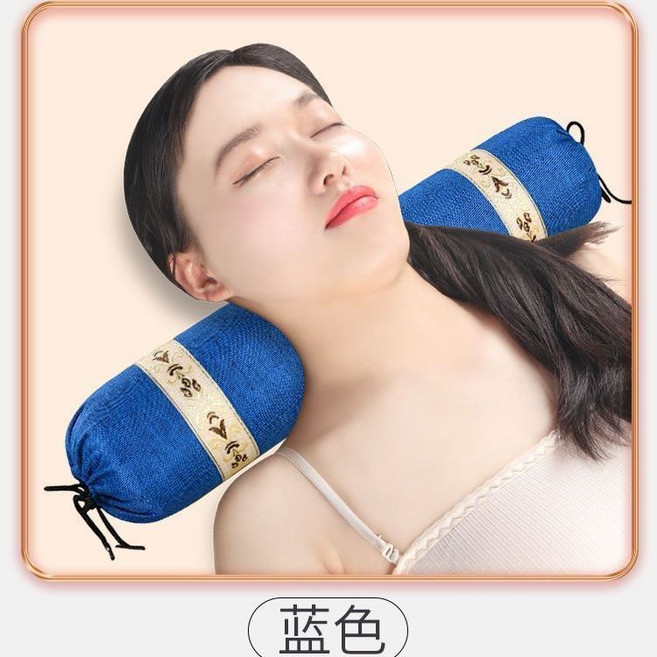 頸椎修復矯正枕 花草蕎麥決明子艾草睡眠圓柱枕, 1個, 三十年老艾頸椎枕【醫師推薦】藍色