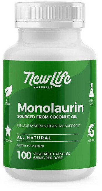 NewLife Naturals 모노라라우린 식이 보충제 - 면역 체계 및 소화 건강을 위한 모노라우린 라우린 625mg 식물성 캡슐 100개, 100, 1