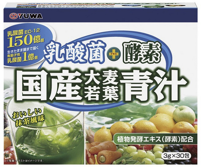 YUWA 國產大麥嫩葉青汁 牛奶+乳酸菌+酵素 30包, 1個