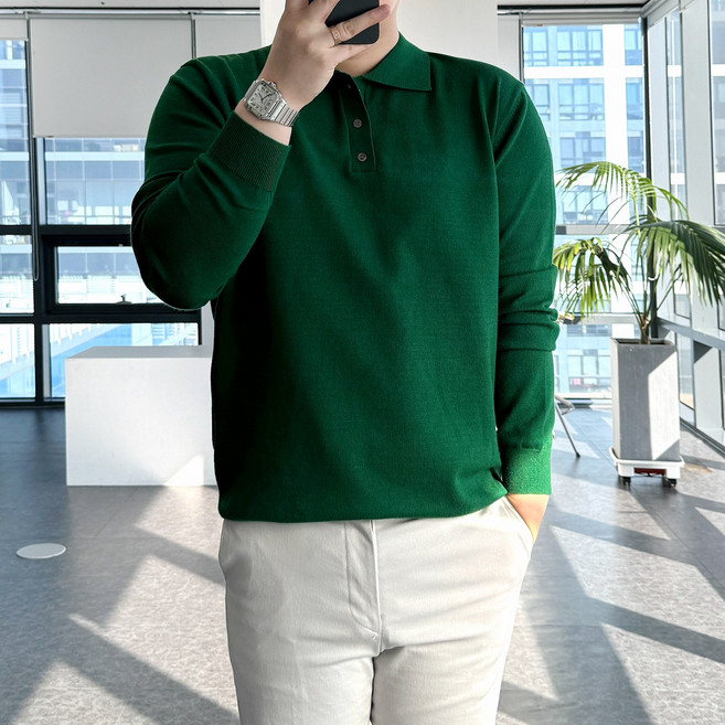 룩플레인 세련된 고밀도 원단 워셔블 니트 카라 티셔츠 7color