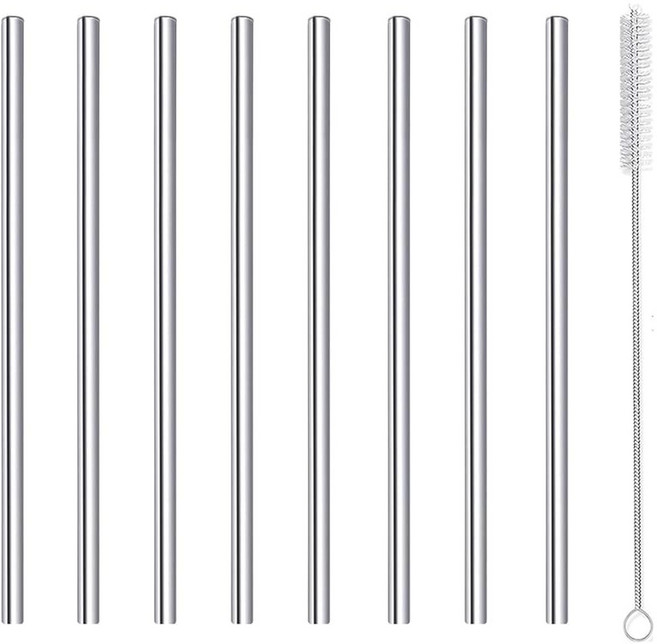 칵테일 빨대 짧은 스테인리스 스틸 6인치 재사용 가능한 금속 소형 미니 바 음용 세트 칵테일용 클리너 브러시 락 진 글라스 커피 메이슨 병 텀블러 주스 박스 실버 8개, 0.24" Width x 5.9" Length