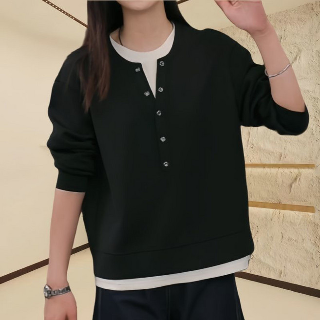 AOKADA 여성 봄 가을 루즈핏 라운드넥 레이어드 맨투맨 캐주얼 긴팔 티셔츠 데일리룩