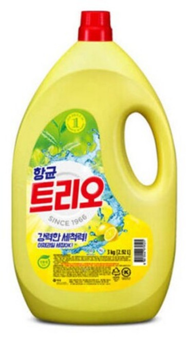 애경 항균 트리오 3KG 9525 설겆이 주방세제 퐁퐁 야채 과일 세척 세제 상큼한 레몬향, 1개