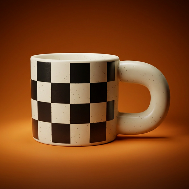 (바닐라멜론) 뭉퉁 손잡이 체크 패턴 머그, 1개, 체크패턴