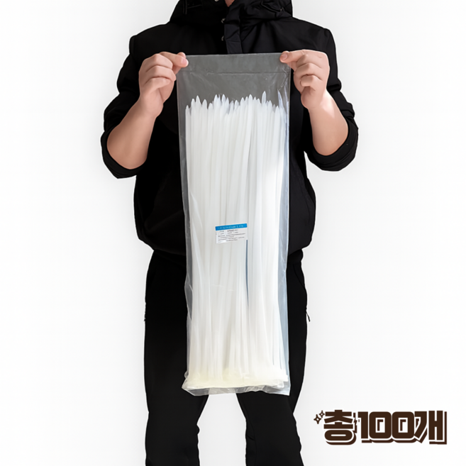 홈앤힐링 대형 케이블타이 산업용 실외용 폭 8mm 10mm 100개입, 화이트