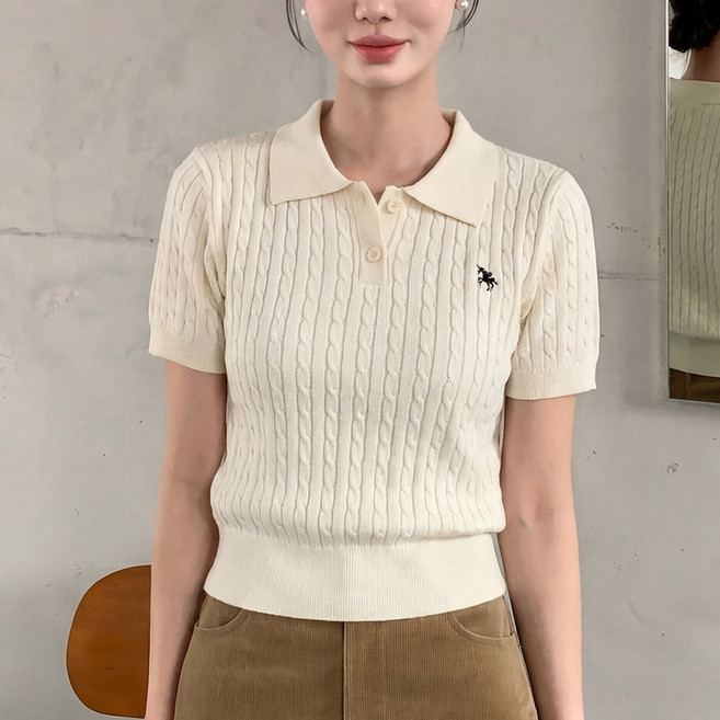 SOSISI 여성 반팔 니트 여름 시원한 베이직 카라 티 풀오버 46120