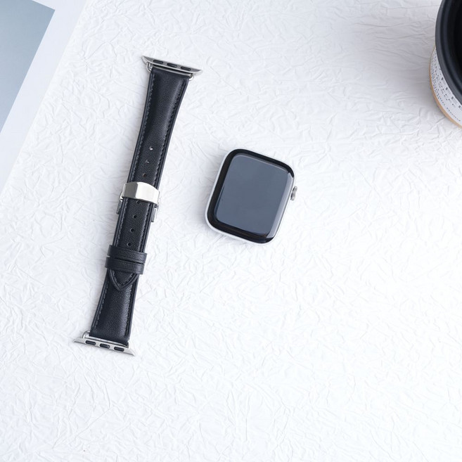 適用蘋果手錶AppleWatch9錶帶真皮舒適蝴蝶扣iwatch876543seS10
