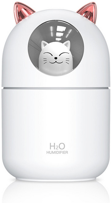 야옹이 가습기 애완 고양이 300ml 대용량 미니가습기 USB 가습기 무드등 필터 5개포함 KC인증 대량구매, 화이트 1