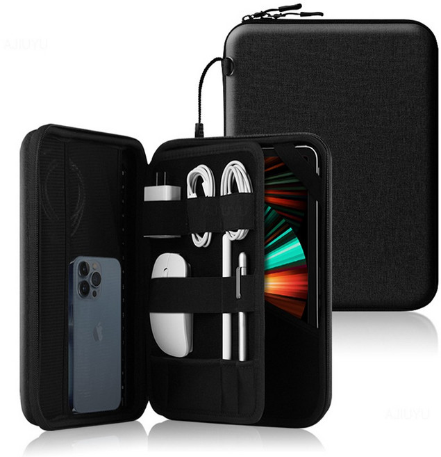 스냅케이스 아이패드 갤럭시탭 태블릿 멀티스토리지 하드 케이스 파우치, 챠콜블랙