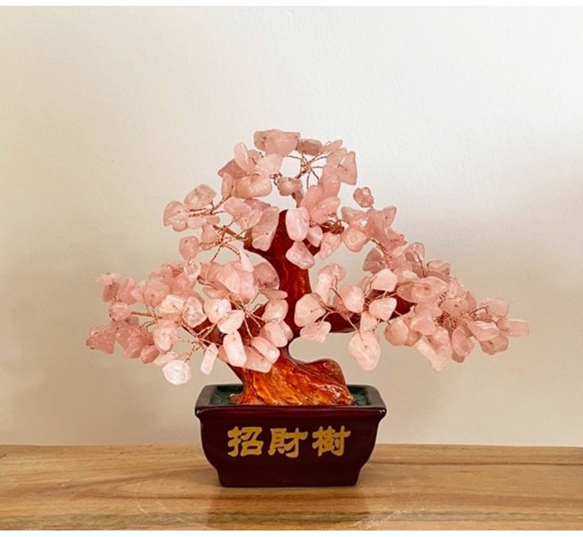 招財樹 水晶招財樹 招財 水晶 招財樹水晶 招財樹盆栽 招財樹聚寶盆 黃水晶 紫水晶 避邪 招財擺設 辦公室招財 聚財, 粉水晶招財樹