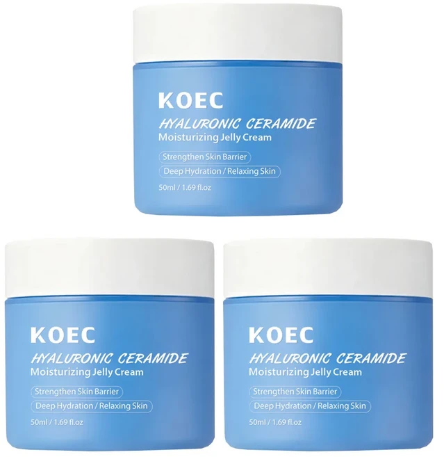 KOEC 젤리 크림 보습 크림 페이스 크림 히알루론산과 세라마이드 함유 피부 장벽 강화 건성 피부용 오일프, 01 50gx3 pieces