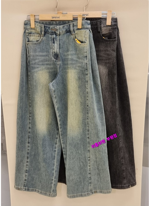 리틀브렌 부평점 옆라인 주름 디테일로 핏이 멋스럽고 편하게 입는 트렌디한 주니어 아동공용 와이드 데님 팬츠