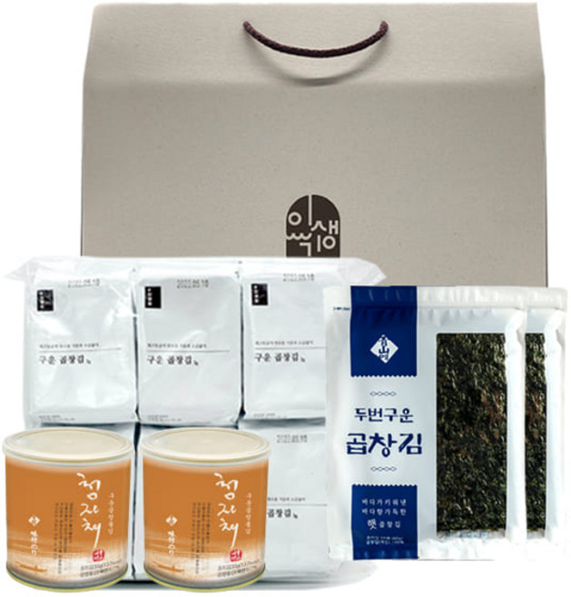 청산에 곱창김 4호 선물세트 [인생도시락김1세트 구운곱창김25매2봉 청자채캔2개], 1개