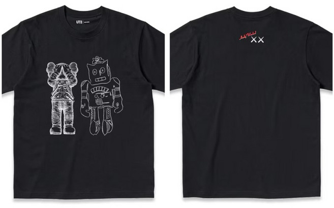 Uniqlo UT x Kaws 短袖上衣, 黑色（2024三方聯名款）,童裝110