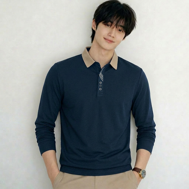 스티드 봄 가을 사선 긴팔 카라티