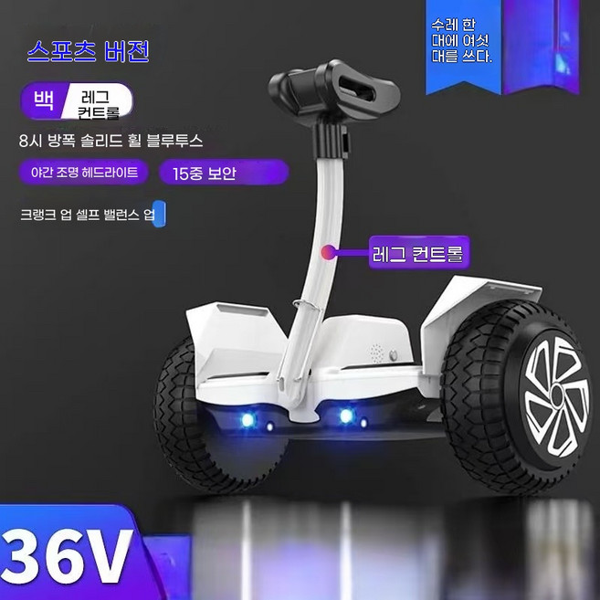 에어휠 호버보드 전동휠 전동 카트 두발 킥보드 출퇴근 고성능, 36V 일반형 화이트, 1개