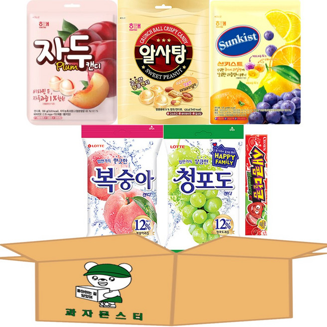 [과자몬스터] 자두사탕+알사탕+썬키스트+복숭아캔디+청포도캔디+새콤달콤, 1세트, 715g