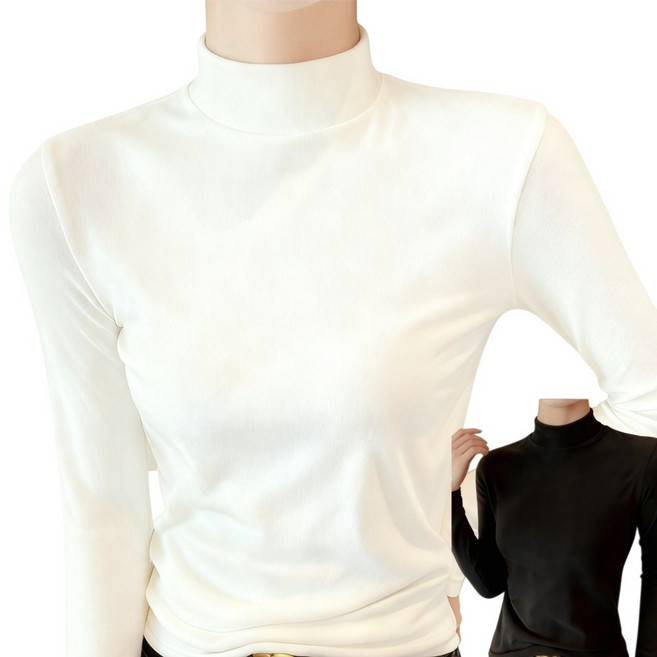 여성 드랄론 기모 반 목폴라 긴팔티셔츠2P 겨울 가을 티셔츠