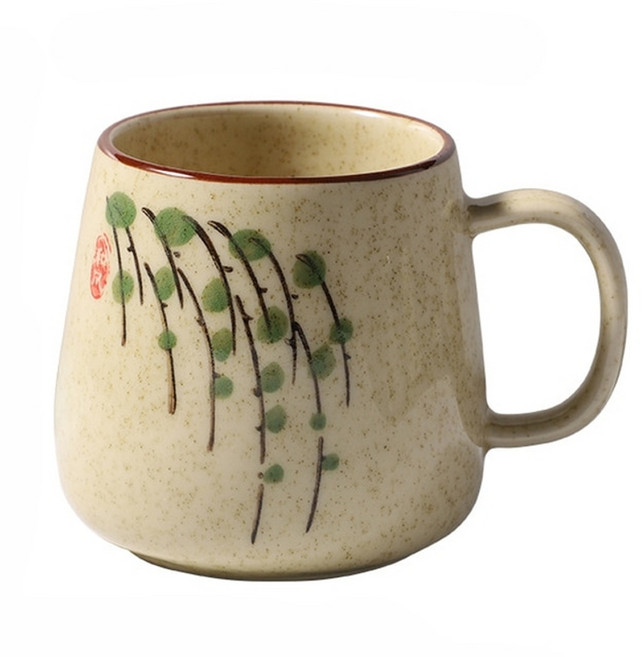 빈티지 커피 잔 독특한 일본 복고풍 스타일의 세라믹 컵 380ml 가마 변경 점토 아침 식사 컵 친구를위한 창조적 인 선물