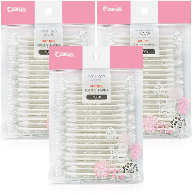 개별포장 종이면봉 휴대용 면봉 성인용 수정, 100개입, 3개