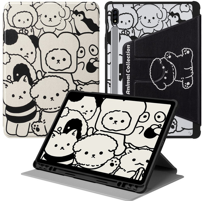 DUNNO 360도 회전 가능 패턴 디자인 아크릴 삼성 탭 케이스, 1개, 4-동물 컬렉션