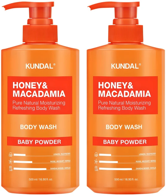 쿤달 허니 앤 마카다미아 퓨어 바디워시 베이비 파우더 향, 500ml, 2개 - 쿠팡