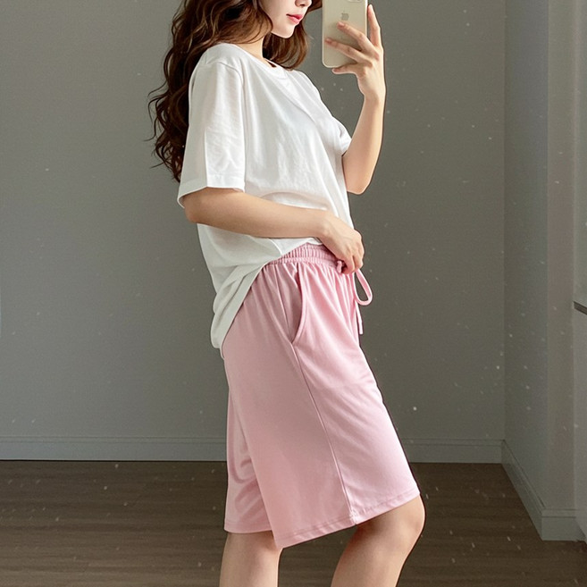 쿨쉐어 여성 아이스찰랑 모달 밴딩 반바지 잠옷 5부 고무줄 팬츠 홈웨어 파자마 SK20