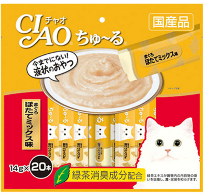 이나바 고양이 챠오 츄르 20P, 혼합맛(참치/조갯살), 280g, 5개