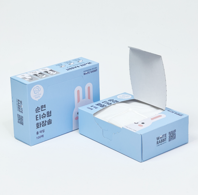 화이트래빗 홀 타입 화장솜, 5개, 100매입