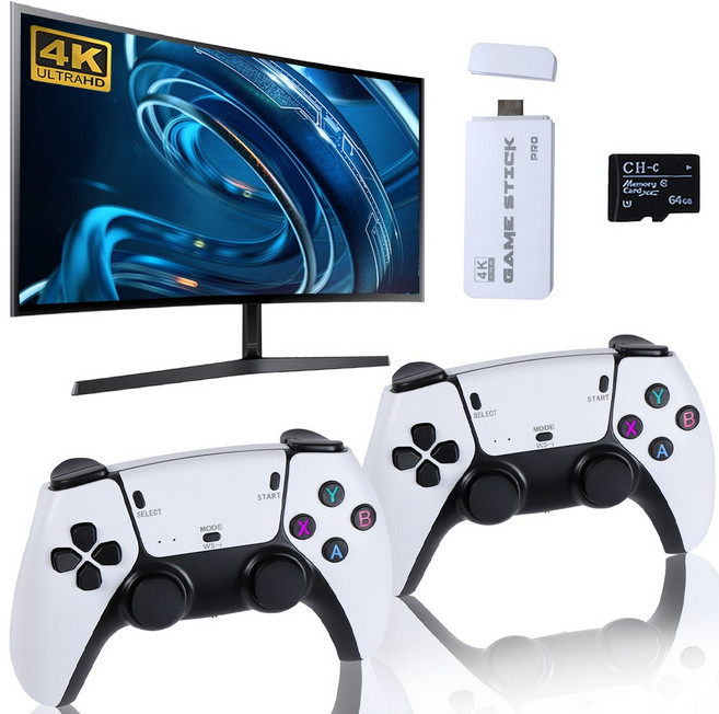 YAPOGI 레트로 게임기 HD 하이엔드 컨트롤러 45000+ 빈티지 게임 26개의 시뮬레이터 4K 64G 메모리카드, 흰색/White/듀얼 게임패드/64G