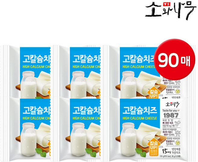 [동원] 덴마크 소와나무 고칼슘 치즈 270g 60매 (15매x4개) / 90매 (15매x6개), 6개
