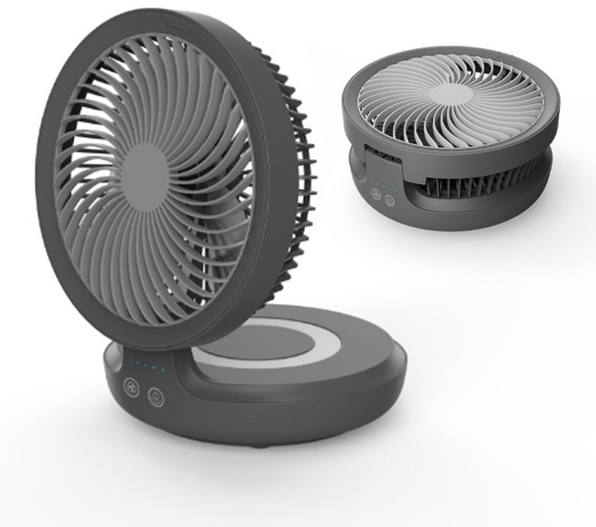 폴드래블 회전형 캠핑 선풍기 벽걸이 탁상용 서큘레이터 휴대용 접이식 충전식, 그레이
