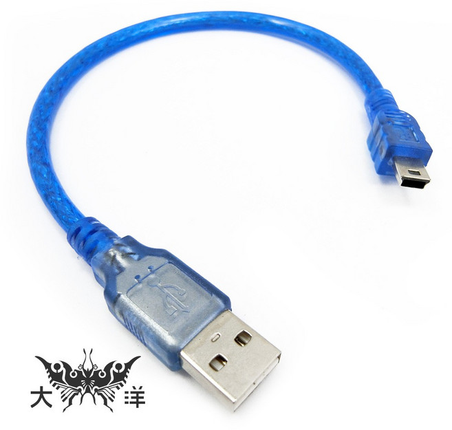 大洋 透明藍色 mini公頭轉USB公頭傳輸線 30cm, 1個