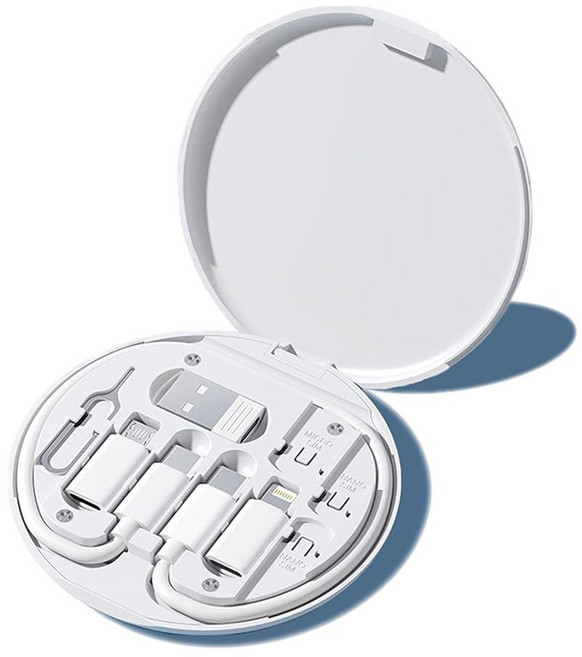 다기능 데이터 케이블 변환 헤드 휴대용 보관함 멀티형 충전 라인 컨버터 USB 타입 C 어댑터 도구에는 심 카드 슬롯 트레이 배출 핀 휴대폰 홀더(블랙)가 포함되어 있습니다, 1개