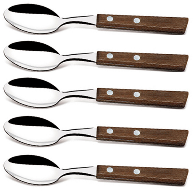 트라몬티나 내추럴우드핸들 디저트용 스푼 5개 묶음-아마존의 천연원목핸들, 천연원목색상(혼합색상)