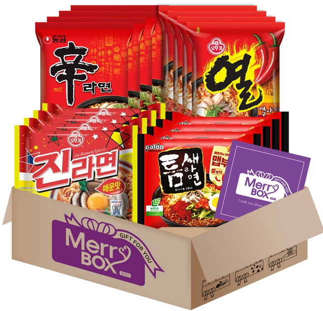 매운라면세트 7호(신라면4+진라면매운맛4+틈새라면4+열라면4)+메세지카드, 1박스