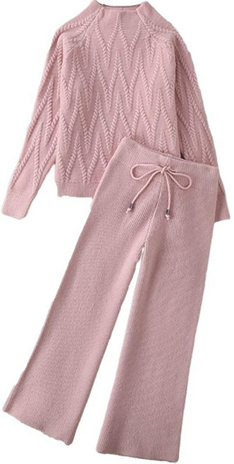 셀럽당 여성용 가을 니트 스웨터+니트 팬츠 투피스 여자 겨울 데일리 꽈배기 니트 세트 F01669