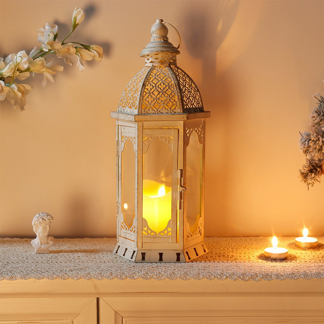 JHY DESIGN 빈티지 글라스 캔들 홀더, 흰색