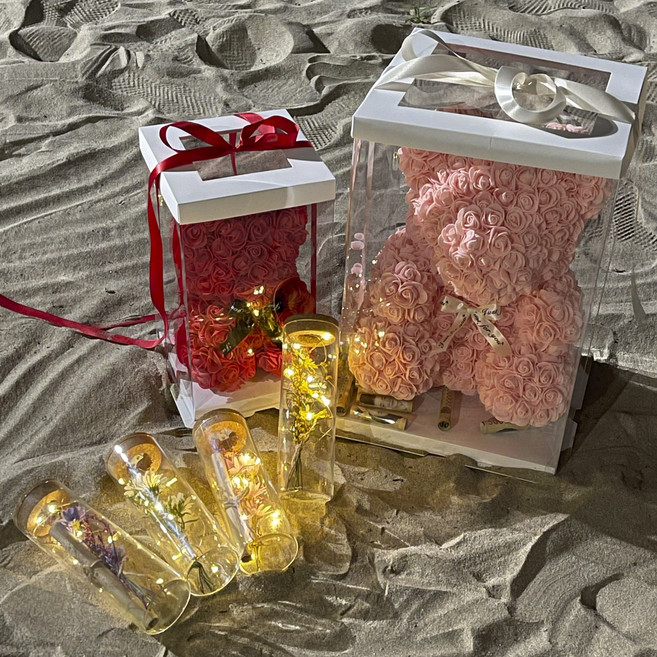 나루플랜트 LED 플라워베어&편지지 장미곰 로즈베어 비누베어 장미베어 장미꽃곰돌이 특별한편지지 여자친구 남자친구 100일 200일 300일 선물 기념일, 오렌지튤립, 1개