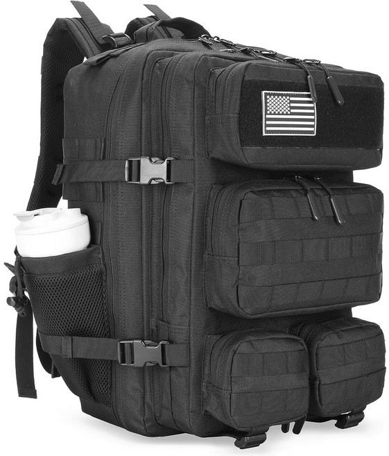 55L 전술 백팩 군용 몰리 시스템 밀리터리 서바이벌 전술가방, 검은색