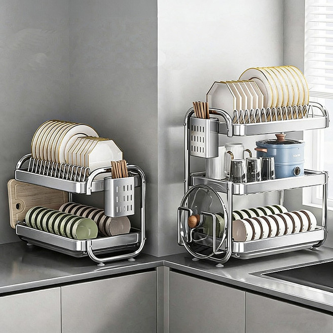 녹없는 올스텐 304 식기건조대 무설치, 1개, 실버, 2단