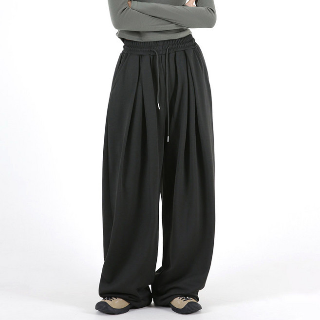 오버나인 여자 여성 숏/롱 기장선택 키큰녀 키작녀 와이드 벌룬 밴딩 포핀턱 트레이닝 바지 팬츠 ON-3