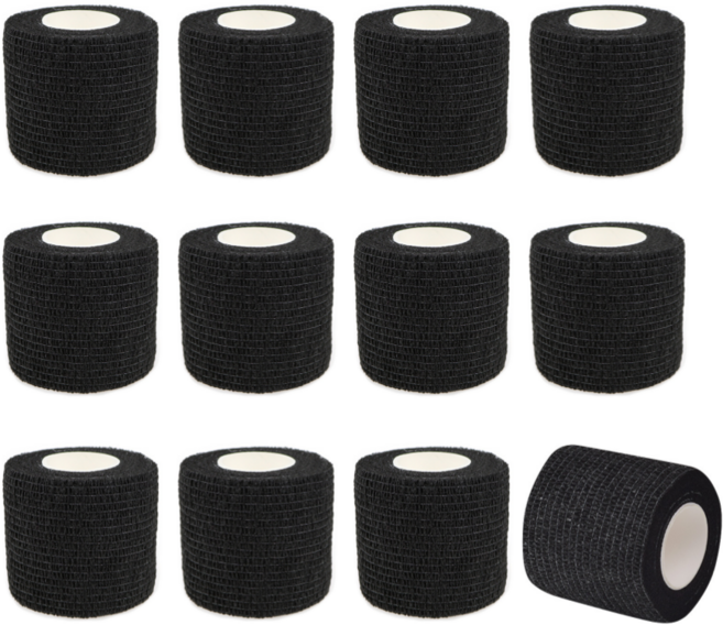L-에센셜 자가점착 압박 밴드 탄력 테이프 스포츠 골프 볼링 손가락 손목 핑거테이프, 블랙, 12개
