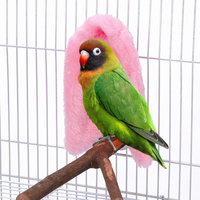 편안한 코너 플리스 새 담요 앵무새 케이지 껴안기 오두막 따뜻한 둥지 집 침대 걸이 해먹 장난감 잉꼬 비둘기 작은 동물 보호소 플러시 침구 핑크L, M, 2Pcs Blue