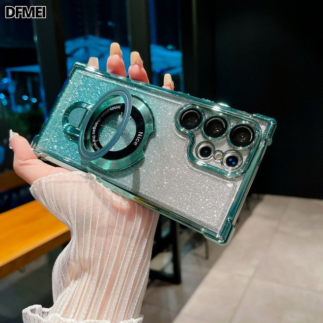 DFMEI 適用三星S26Ultra手機殼氣囊防摔超薄磁吸支架A56閃粉電鍍硬殼S25