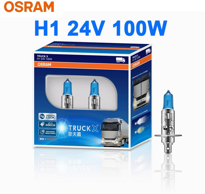 OSRAM Truck-X H1 H3 H4 H7 자동 헤드라이트 24V 100W 4000K 고출력 밝은 흰색 트럭 할로겐 램프 Hi/lo 빔 안개등(쌍)
