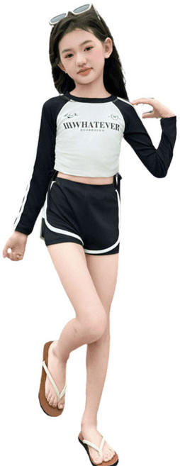 삐삐네옷가게 유라 썸머 블랙배색 긴팔 반바지 수영복 상하